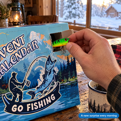 Opening a door of the fishing advent calendar