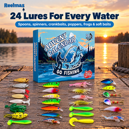All 24 lures in the fishing advent calendar