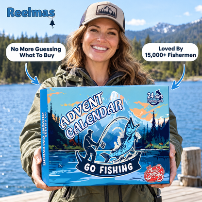 Woman holding the fishing advent calendar gift